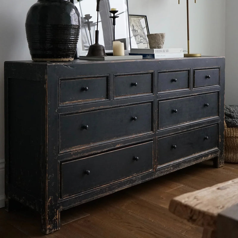 RONAN RECLAIMED BLACK WOOD DRESSER PRE ORDER Candela Interiors