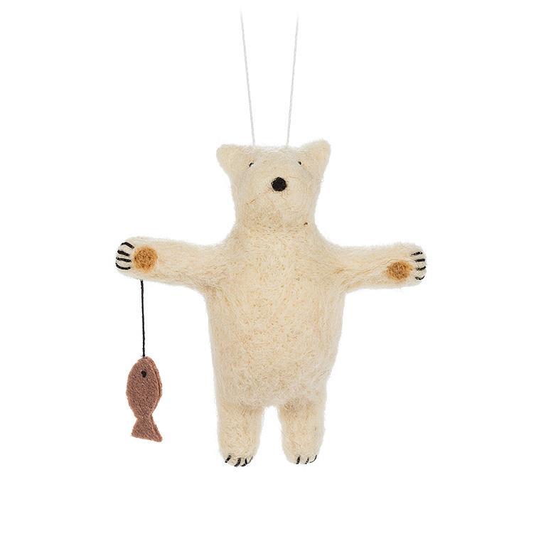 POLAR BEAR WITH FISH ORNAMENT