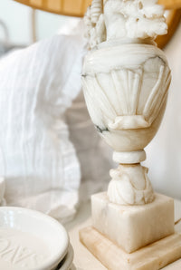 VINTAGE ITALIAN ALABASTER LAMP WITH SILK SHADE