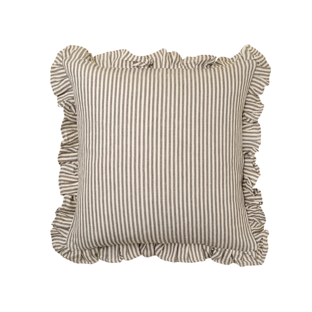 RUFFLE THIN STRIPE PILLOW GREY