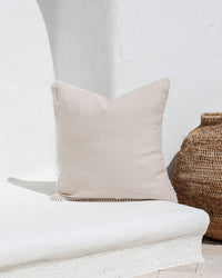 NATURAL LINEN PILLOW SHAM WITH POM POMS EURO