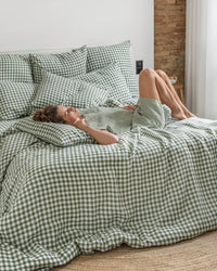 GREEN GINGHAM LINEN COVER SET