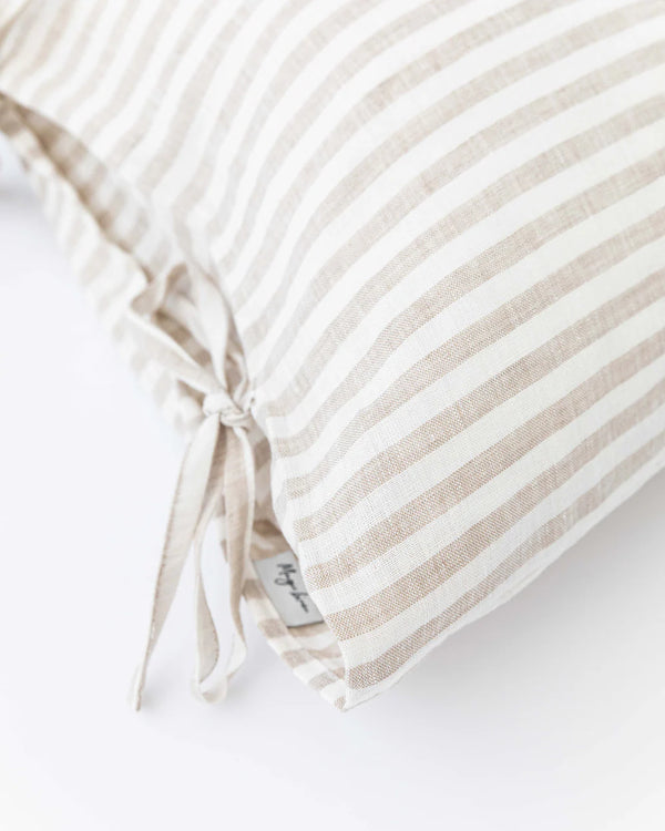 LINEN PILLOWCASE WITH TIES IN STRIPED IN NATURAL