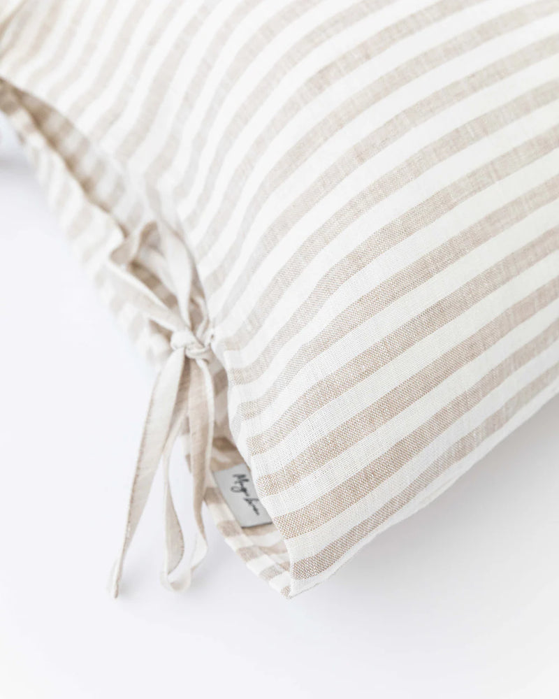 LINEN PILLOWCASE WITH TIES IN STRIPED IN NATURAL