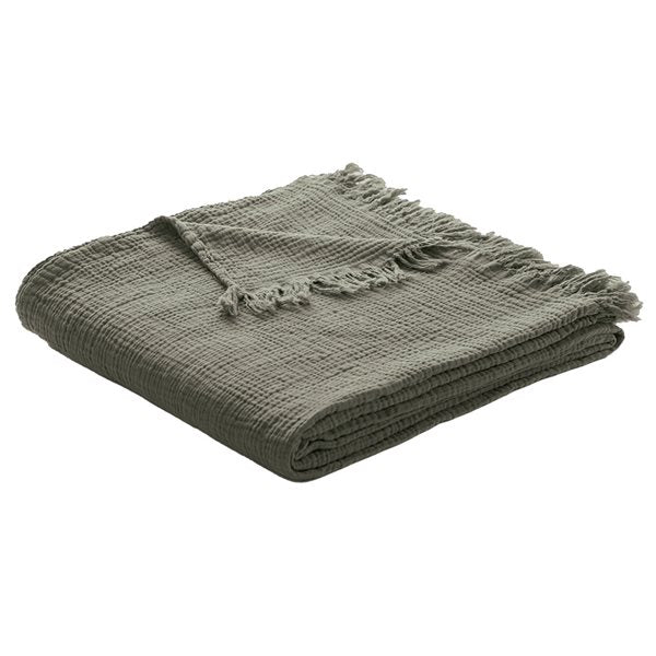 MUSLIN OLIVE GREEN THROW