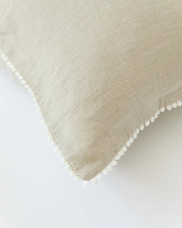 NATURAL LINEN PILLOW SHAM WITH POM POMS EURO