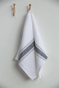 Casa Tea Towel, White with Charcoal and Black Stripes