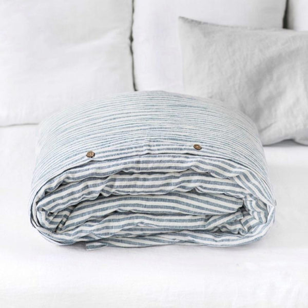 Blue and White Stripe Linen Duvet Cover