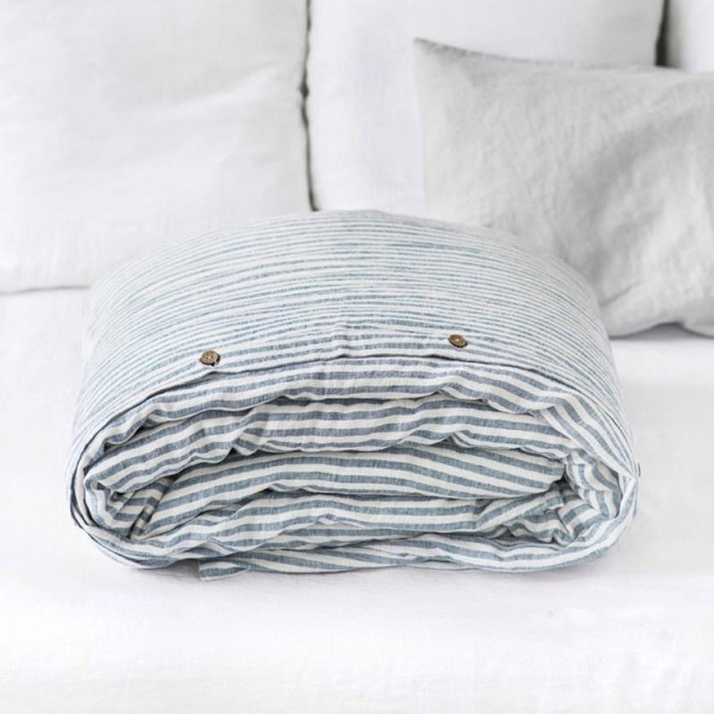 Blue and White Stripe Linen Duvet Cover