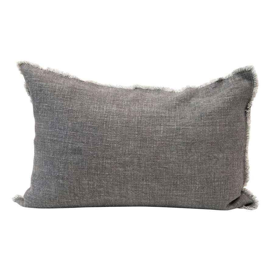 Linen Blend Lumbar Pillow with Frayed Edges