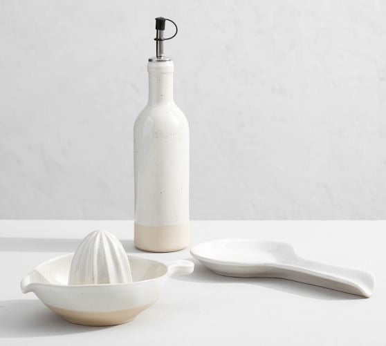 WHITE STONEWARE OLIVE OIL CRUET