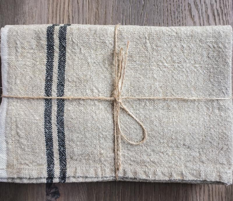 Vintage Linen Natural/Black Tea Towel