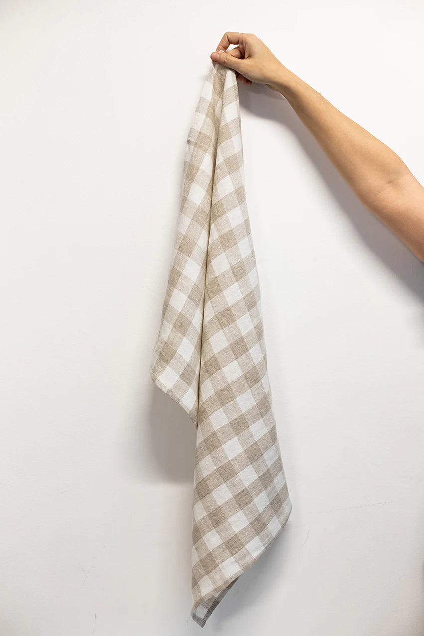 Tuile Tea Towels Taupe with Ivory Checks